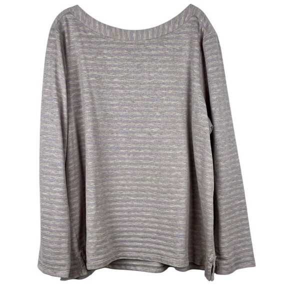 Chico’s Striped Purple Shimmer Silver Blouse Long Sleeves 3 XL 16 - Picture 1 of 11